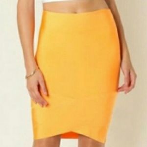 WoW Couture Bandage Style High Waist Bodycon Overlap Skirt Acid Orange